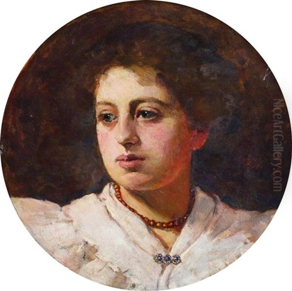 Portrait Of A Lady, Head And Shoulders In A White Dress Oil Painting by Franz von Stuck