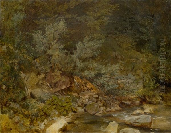 Forest Stream Oil Painting by Ernst Stueckelberg