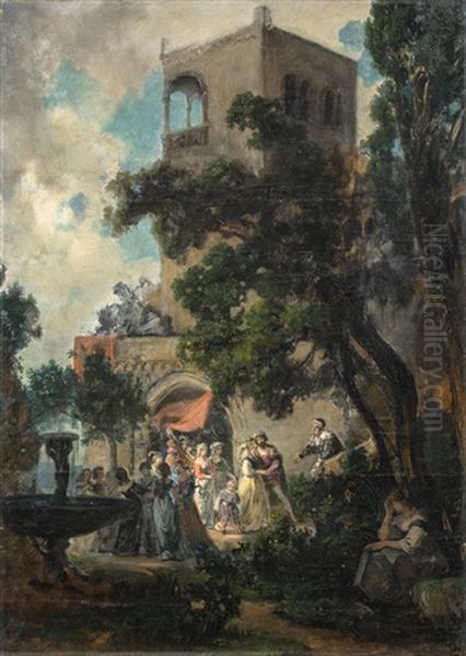 Hochzeit In Italienischem Garten Oil Painting by Ernst Stueckelberg