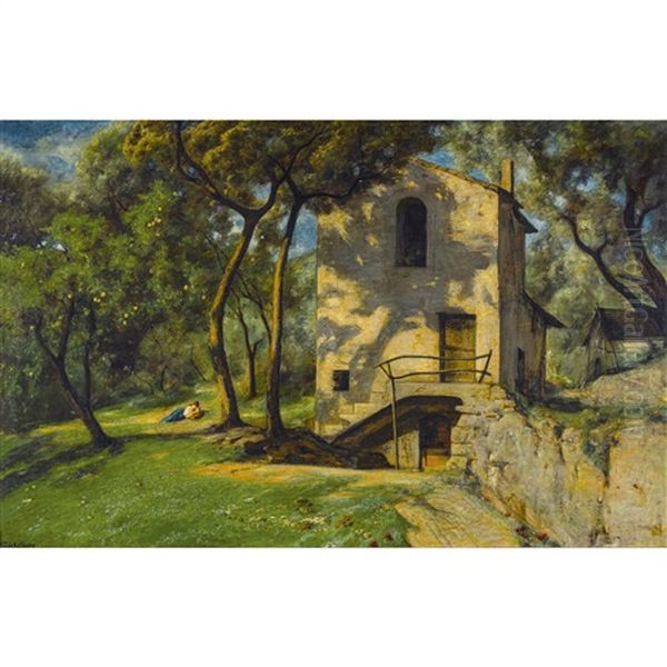 Sommerliche Landschaft Mit Mutter Und Kind Oil Painting by Ernst Stueckelberg