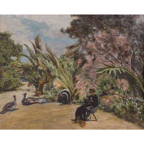 Sitzende Dame In Sudlichem Park Oil Painting by Ernst Stueckelberg