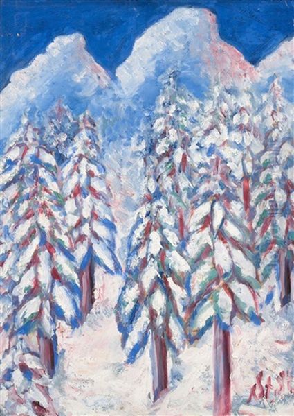 Winterlicher Tannenwald Oil Painting by Stanislaw Stuckgold