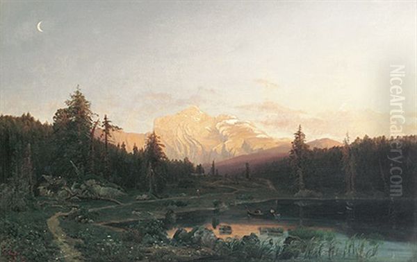 Abendlandschaft Mit Dem Hintersee Und Blick Auf Den Hohen Goll Oil Painting by Bernhard Studer