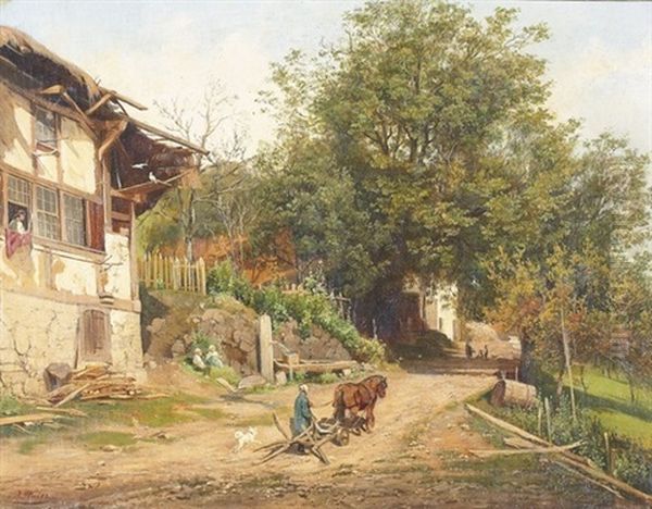 Auf Dem Bauernhof Oil Painting by Bernhard Studer