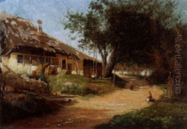 Nachmittag Auf Dem Bauernhof Oil Painting by Bernhard Studer