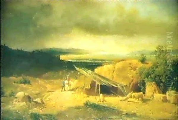 Reiter In Einer Sudlichen Landschaft Oil Painting by Bernhard Studer