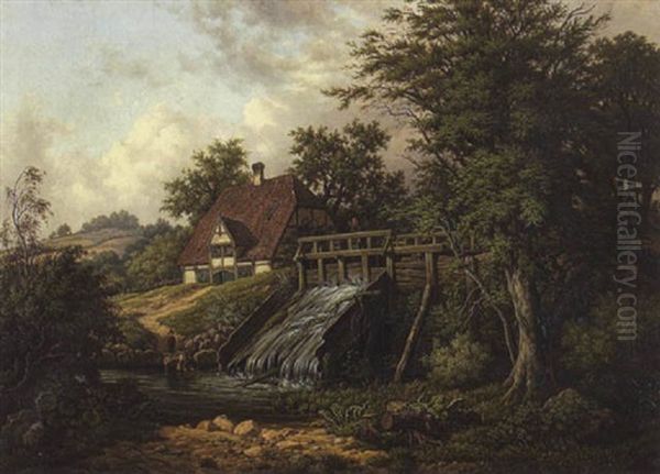 Alte Muhle Am Wasserfall Oil Painting by Heinrich Stuhlmann