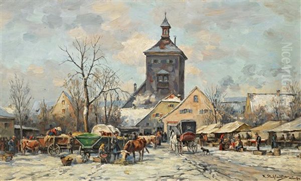 Wintermorgen Am Marktplatz Oil Painting by Karl Stuhlmueller