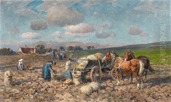 The Potato Harvest Oil Painting by Karl Stuhlmueller