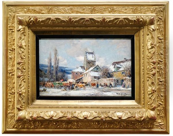 Viehmarkt Im Winter Oil Painting by Karl Stuhlmueller