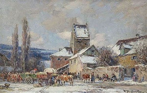 Winterlicher Viehmarkt Oil Painting by Karl Stuhlmueller