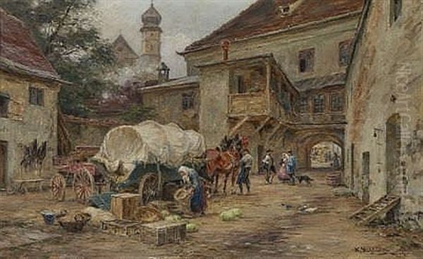 Im Hof Der Ehemaligen Dachauer Brauerei Birgmannsbrau Oil Painting by Karl Stuhlmueller