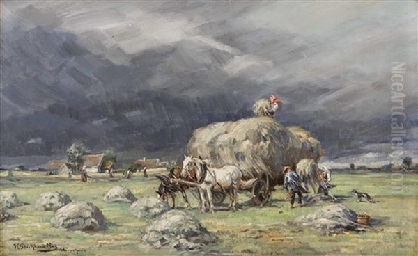 Aufziehendes Gewitter Bei Der Heuernte Oil Painting by Karl Stuhlmueller