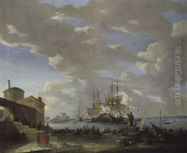 Sudliche Hafenszene Oil Painting by Johann Georg Stuhr