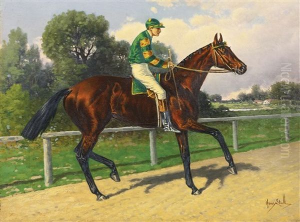 Horse With Jockey In Wilson Silks Oil Painting by Henry Stull