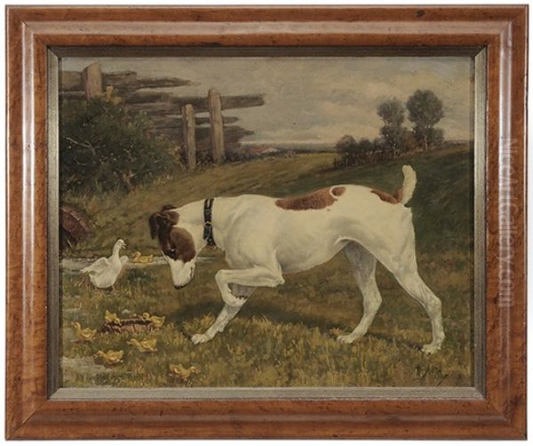 Terrier With Ducklings Oil Painting by Henry Stull