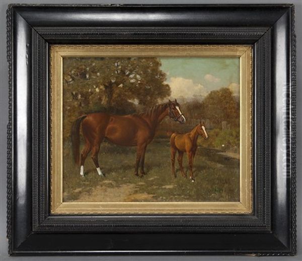 Mare And Yearling Oil Painting by Henry Stull