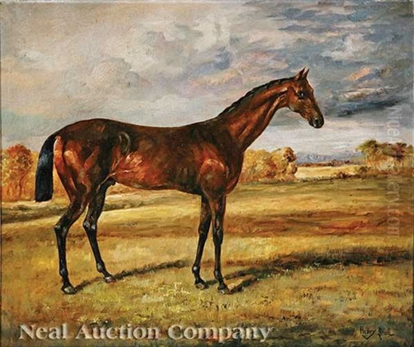 An Arabian Thoroughbred Racehorse Oil Painting by Henry Stull