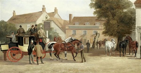 The London To Dorking Coach Resting At The Marquess Of Granby Oil Painting by John Sturgess