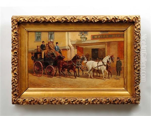 Coaching Scene In Front Of Maids Head Hotel Oil Painting by John Sturgess