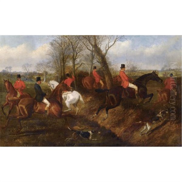 Huntsmen Taking The Fence Oil Painting by John Sturgess