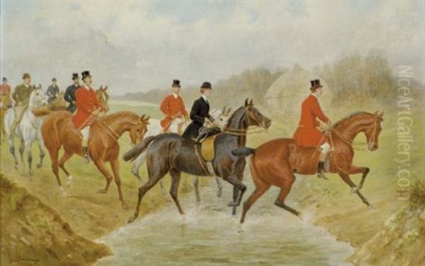 Splashing Through The Ford (+ Straight Goers And Road Riders; Pair) Oil Painting by John Sturgess