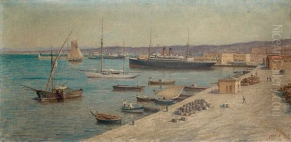 Paquebot, Vue Du Port D'alger Oil Painting by Michel Sturla