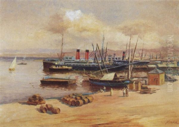 Vapeur Dans Le Port D'alger Oil Painting by Michel Sturla