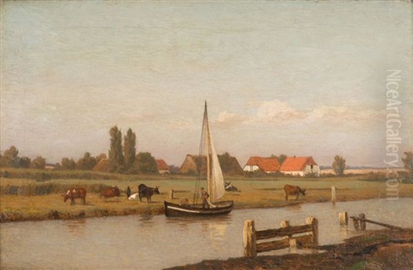 Sommerliche Flusslandschaft Bei Rostock Oil Painting by Friedrich Ludwig Christian Sturm