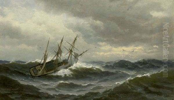 Dreimaster Auf Sturmgepeitschter See Oil Painting by Friedrich Ludwig Christian Sturm