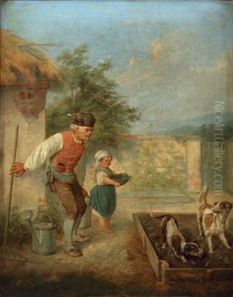 Epagneuls Ravageant Un Potager Oil Painting by Friedrich Ludwig Christian Sturm