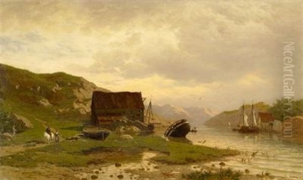 Norwegische Fjordlandschaft Oil Painting by Friedrich Ludwig Christian Sturm