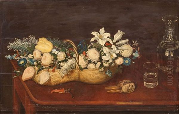 Blumenstillleben Mit Korb Oil Painting by Friedrich Ludwig Christian Sturm