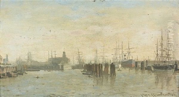 Hamburger Hafen Oil Painting by Friedrich Ludwig Christian Sturm