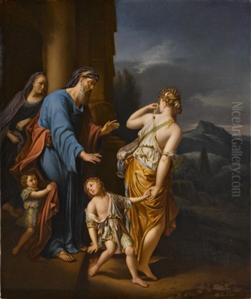 Plaque: The Expulsion Of Hagar Ludwig Sturm (after Adriaan Van Der Werff) Oil Painting by Ludwig Sturm