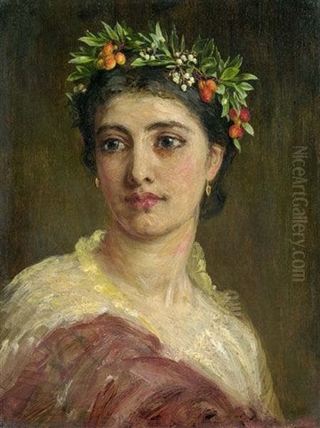 Bildnis Einer Jungen Frau Mit Blumenkranz Im Haar Oil Painting by Ludwig Sturm