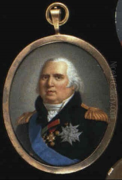 Louis Xviii, King Of France And Navarre, With White Hair,   Wearing A Dark Blue Uniform With Gold Lace by Pierre-Henri Sturm