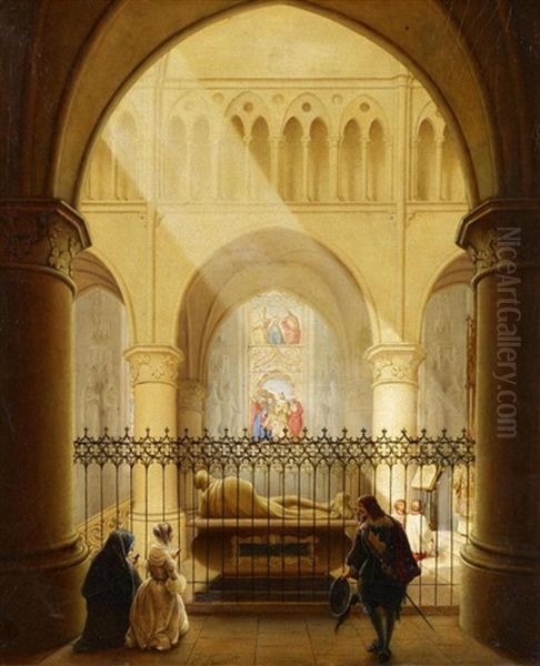 Vor Dem Grabmal Johann Ii. Von Brabant In Der Kathedrale St Gudula In Brussel Oil Painting by Karl Sturmer