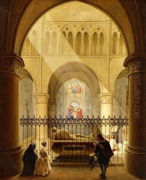 Vor Dem Grabmal Johann Ii. Von Brabant In Der Kathedrale St. Gudula In Brussel Oil Painting by Karl Sturmer