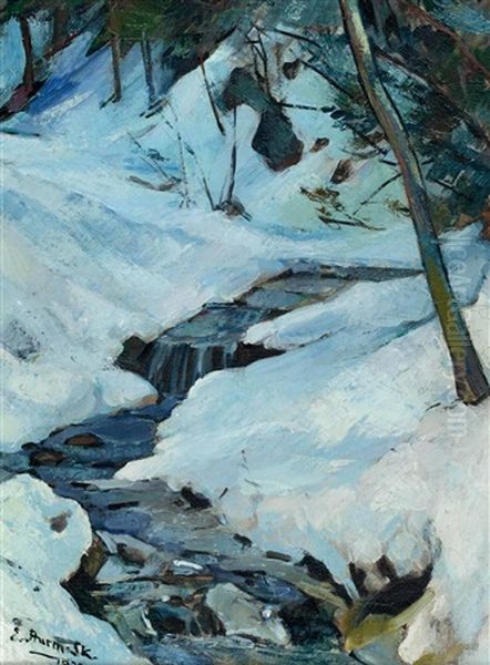 Waldbach Im Winter Oil Painting by Egge (eugen) Sturm-Skrla