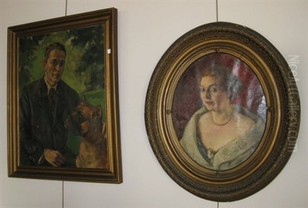 Hans Schrier And Dog (+ Mrs. Schrier; 2 Works) Oil Painting by Egge (eugen) Sturm-Skrla