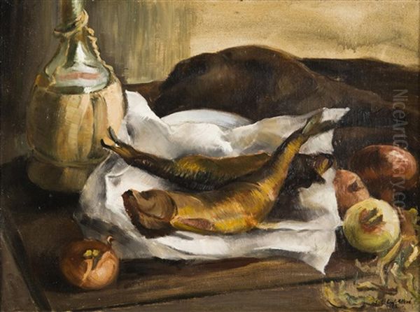 Still Life With Fish And Onion Oil Painting by Helen Sturtevant