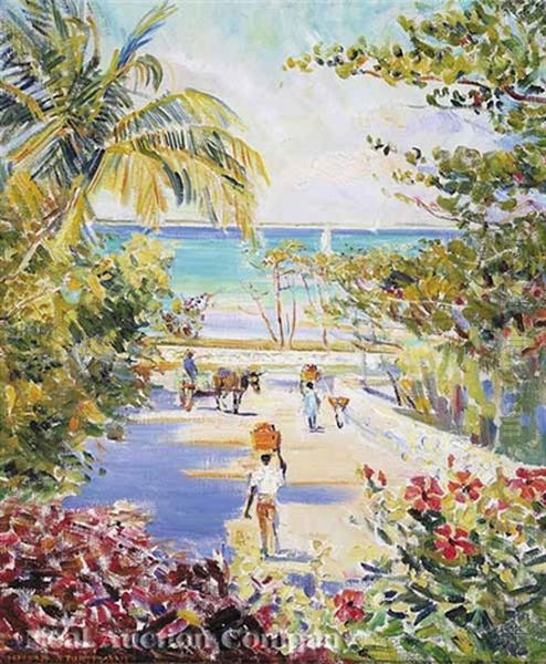 Caribbean Scene: Road To Market Oil Painting by Helen Sturtevant