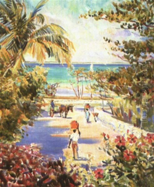 Caribbean Scene: Road To Market Oil Painting by Helen Sturtevant