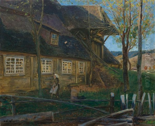 Peasant Before House Oil Painting by Hans Sturzenegger