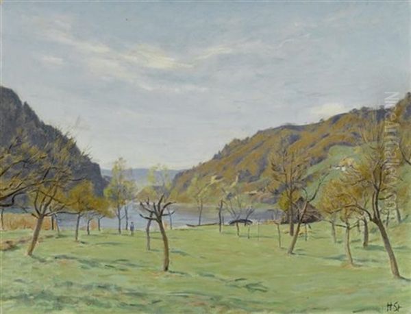 Rheintal Bei Rudlingen Oil Painting by Hans Sturzenegger