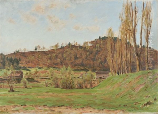 Am Rhein Gegenuber Rudlingen Oil Painting by Hans Sturzenegger