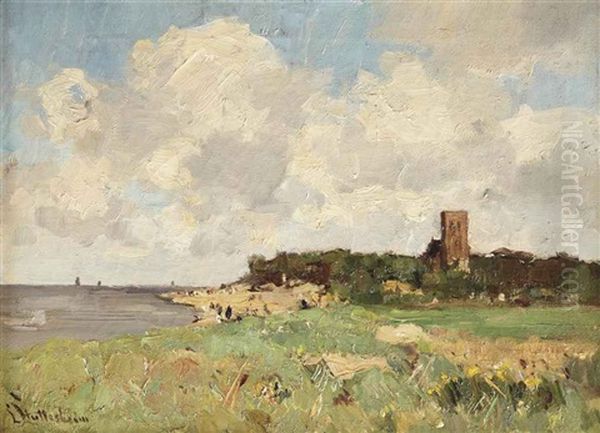 A View Of Former Seaside Resort Muiderberg By The Zuiderzee Oil Painting by Louis Stutterheim