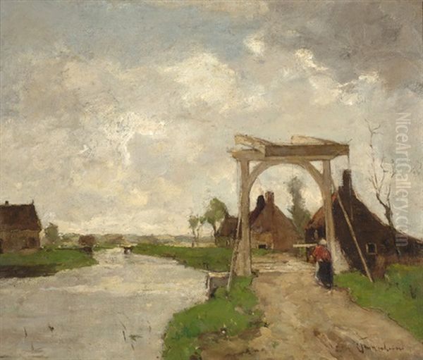 The Graafjes-bridge In Kortenhoef Oil Painting by Louis Stutterheim