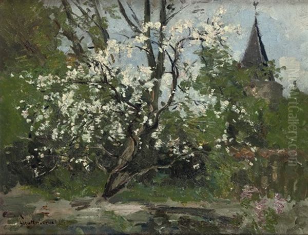 Appelbloesem Met Kerktoren Van Blaricum Oil Painting by Louis Stutterheim